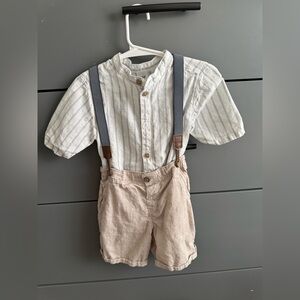 H&M Striped Shirt and Shorts with Suspenders